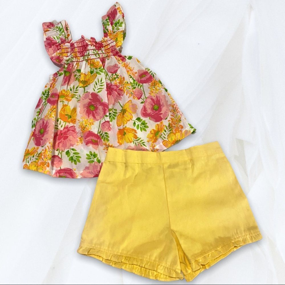 Vintage Floral Top & Yellow Shorts (4T) 80’s Park Bench Kids